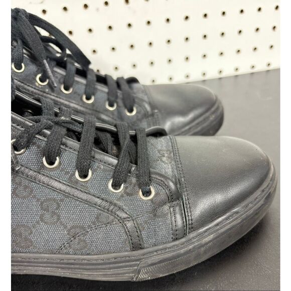 GUCCI MENS GG Canvas Leather High Top Sneakers US 9.5 made in ITALY - Picture 5 of 16
